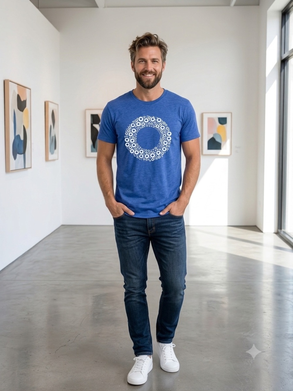 & Other Stories Royal Blue Short Sleeve Tee with White Circular Graphic